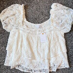 Coco + Jaimeson  junior lined blouse size Medium - White/Ivory with lace NWT